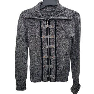 White House Black Market Women's Metallic Silver Monochrome Knit Knit Sweater XS